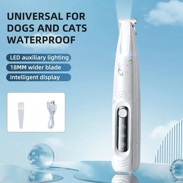 Type C Dog Paw Trimmer with LED Light Waterproof Pet Hair Trimmer with LED Display Dog Clippers for Grooming 18mm Widen Blade