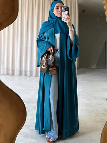 Middle Eastern fashion women's solid color simple and elegant cardigan abaya