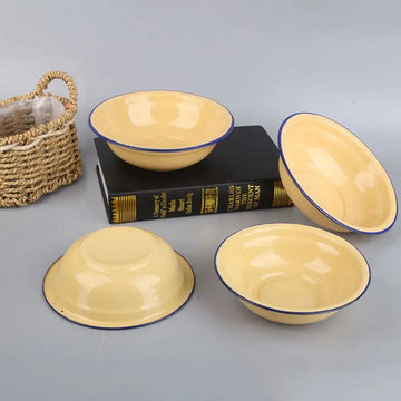 Enamel Salad Mixing Bowl Food Containers Green/Yellow Vintage Soup Basin 16/18/20/22/24cm Fall-resistant Soup Bowl Home