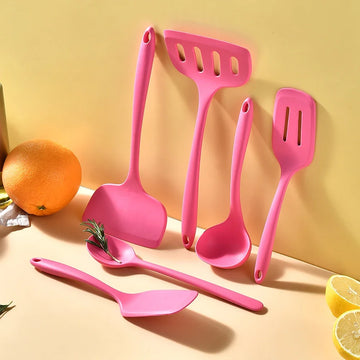 1/6Pcs Pink Silicone Kitchen Utensil Set with Non-Stick Pans Silicone Spatula Soup Spoon Cooking Tools for Kitchen