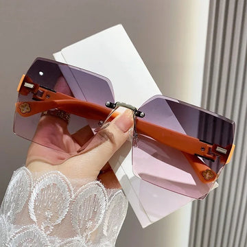 2PCS Gradient Lens Rimless Sunglasses for Men and Women Cut Edge Glasses for Outdoor Eyewear UV400 Protection