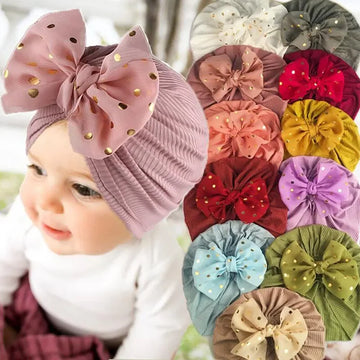 Shiny Sequin Baby Turban Cap 3D Bow Infant Indian Hat Solid Color Newborn Elastic Beanies Girls Kids Bandana Headband Headwear