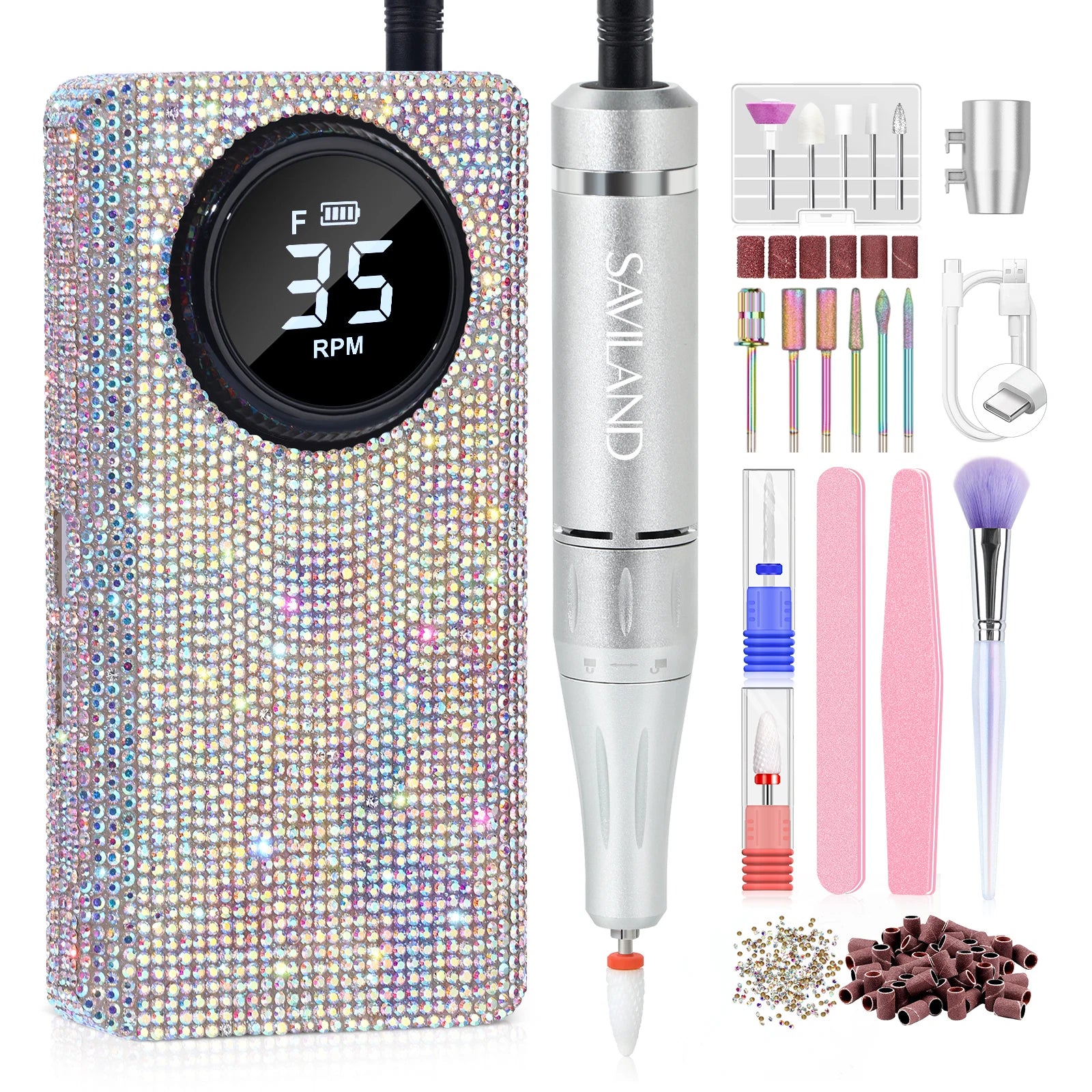 SAVILAND 35000RPM Electric Nail Drill Machine Kit Professional Drill Bits Drill Nail File Buffer Dust Brush Nail Care Tools
