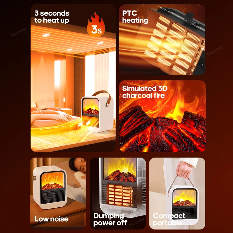 Fireplace Electric Heater Portable Desktop  Heating Stove Radiator with 3D LED Flame for Indoor Home Office Room Festival Gifts