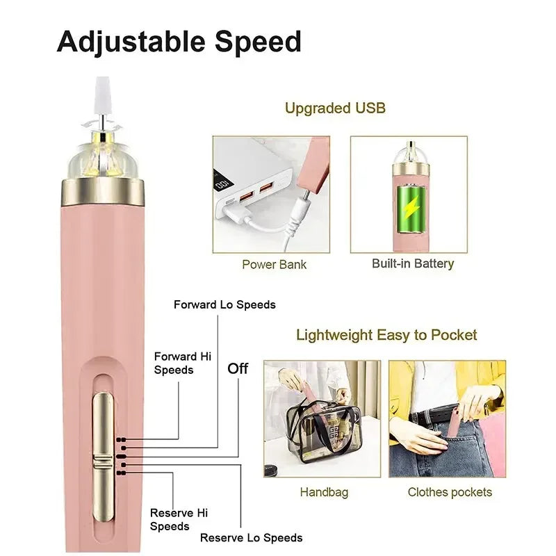 5 in 1 Electric Nail Polisher Drill Machine Nails Grinding Polishing Dead Skin Removal Art Sanding File Pen Manicure Protable