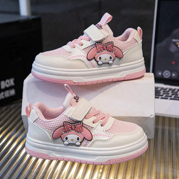 Kids'Casual Shoes Girls Cartoon PU Leather Mesh Spring Fashion Flat Bottom Shoes ForBreathable Anti-slip Pink Purple Size 26-37