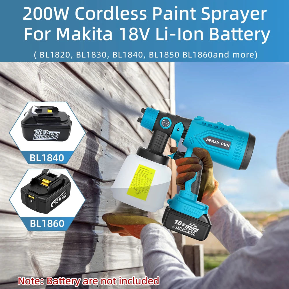 Cordless Paint Sprayer for MAKITA 18V Lithium-Ion Battery(No Battery), HVLP Spray Paint Gun with 4 Size Copper Nozzle, 200W