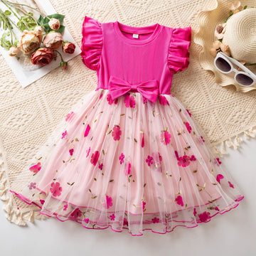 2025 New Summer Dress for Girls Birthday Party Rose Flower Printting Kids Casual Ruffles Dress 3 to 8 Years Little Girls Dresses