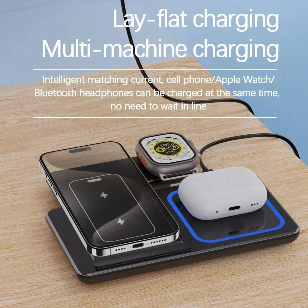 Wireless Charger Stand 3 in 1 30W LED Foldable Wireless Charger For iPhone 16 15 Pro Max iWatch 8 7 Airpods Charge Dock Station