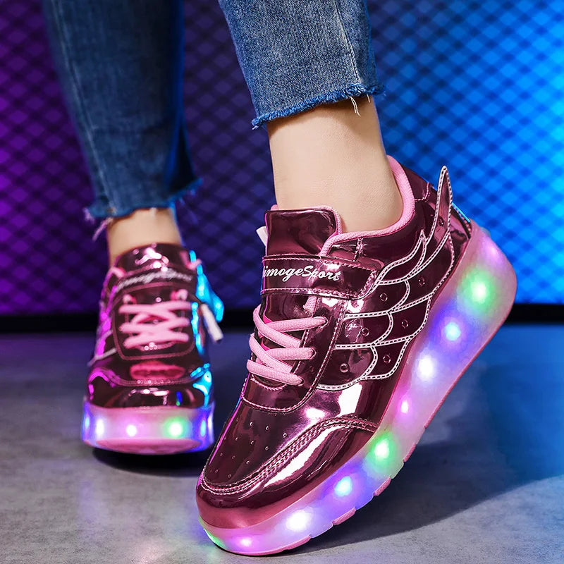 New LED Lights Kids Roller Skate Shoes Parkour Adult With 2 Wheels Casual Detachable Boys Girls Deformation Casual Skating Shoes