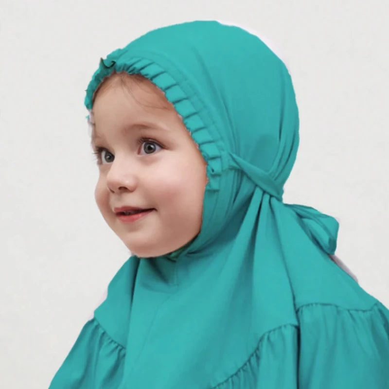 1pc Kids Hijab Premium Islam 2-6years Sweet Girls Solid Jilbab Easy-Use Headscarf Children Ruffle Edges Instant Hijab Hot Sale