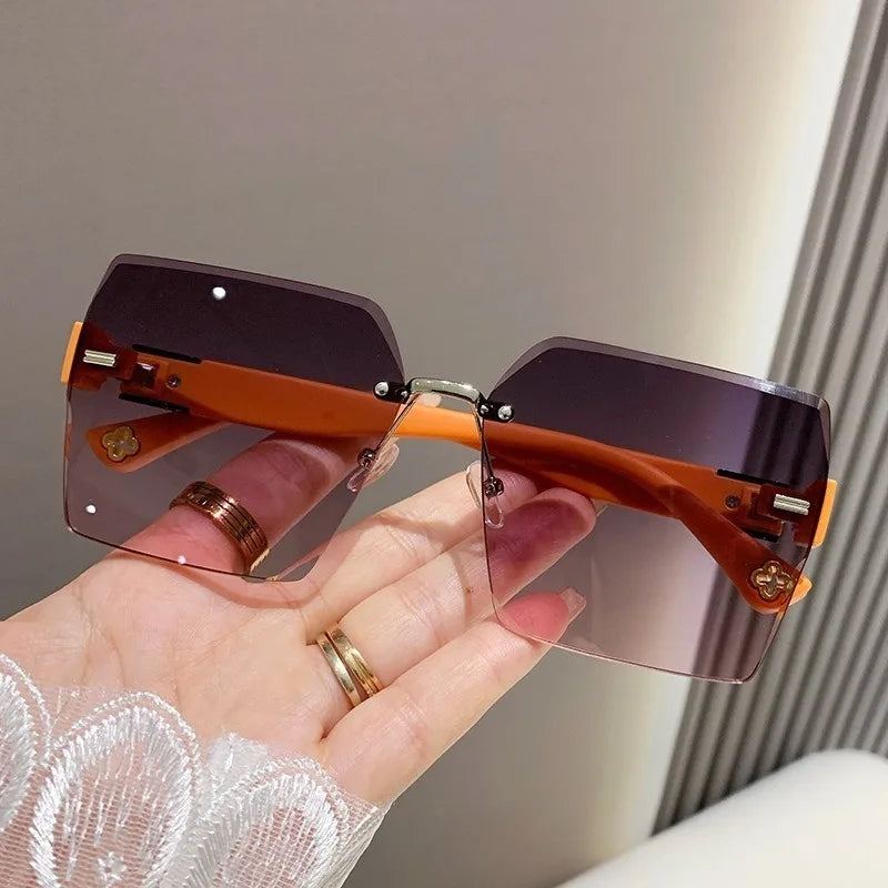 2PCS Gradient Lens Rimless Sunglasses for Men and Women Cut Edge Glasses for Outdoor Eyewear UV400 Protection