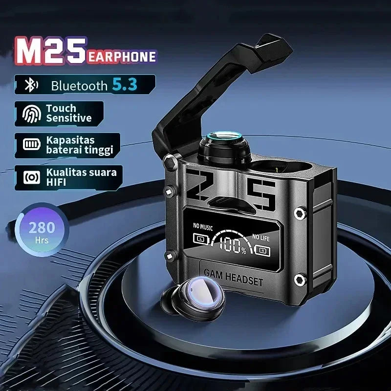 Wireless Noise Reduction HQ High Quality TWS Earphone M25 In-ear Type-C LED Display Recharge Earphone Headphone