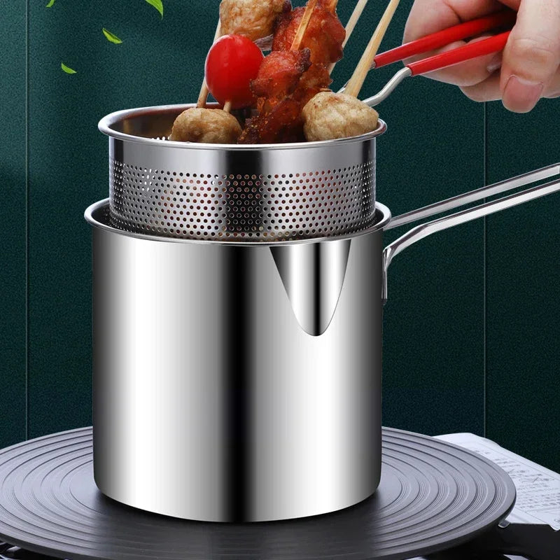 1pc Multi functional frying pan set deep oil frying pan 304 stainless steel high-temperature kitchen noodle pot cooking tool