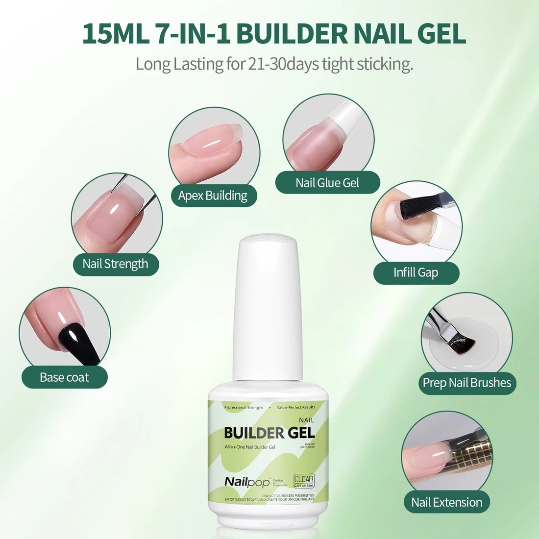 Nailpop Professional Multi-Functional Nail Building Gel For Fast Extension Nail Apex False Nail Tips Strengthener 250/15ml