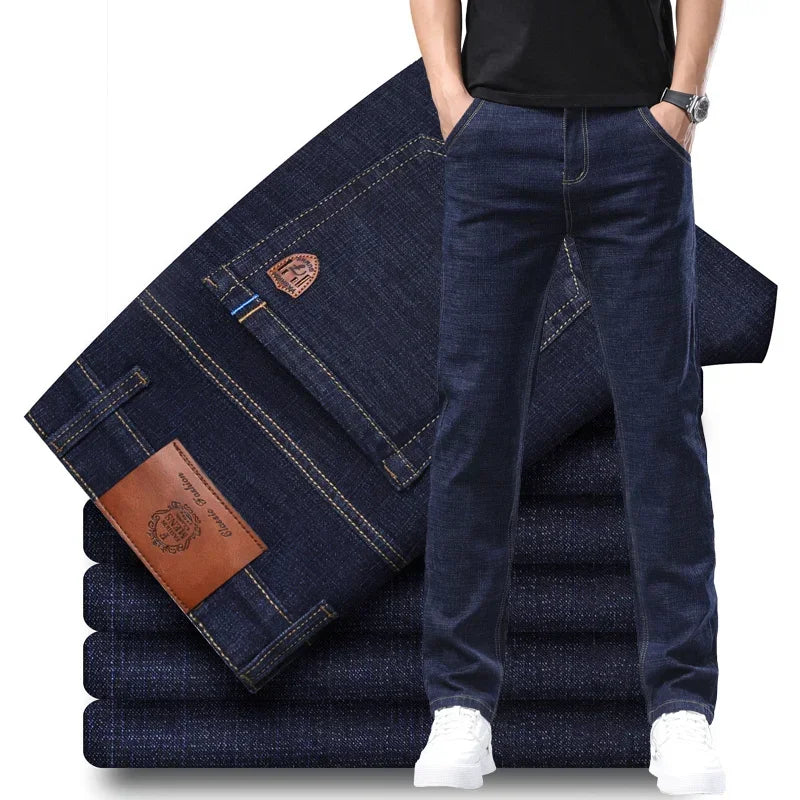 Fashion Men Jeans Stretch Straight Leg Casual Slim Fit Denim Pants Male Brand Luxury Design Business Classic Trousers Large Size
