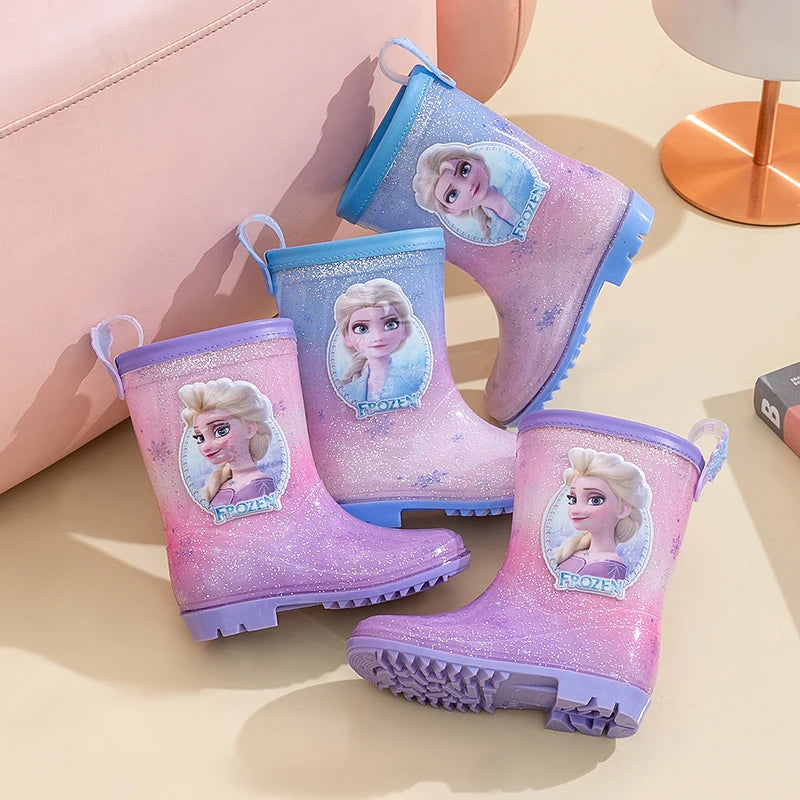Disney new children's rain boots, cute girls' rain boots, Princess Elsa waterproof non-slip rain boots for girls