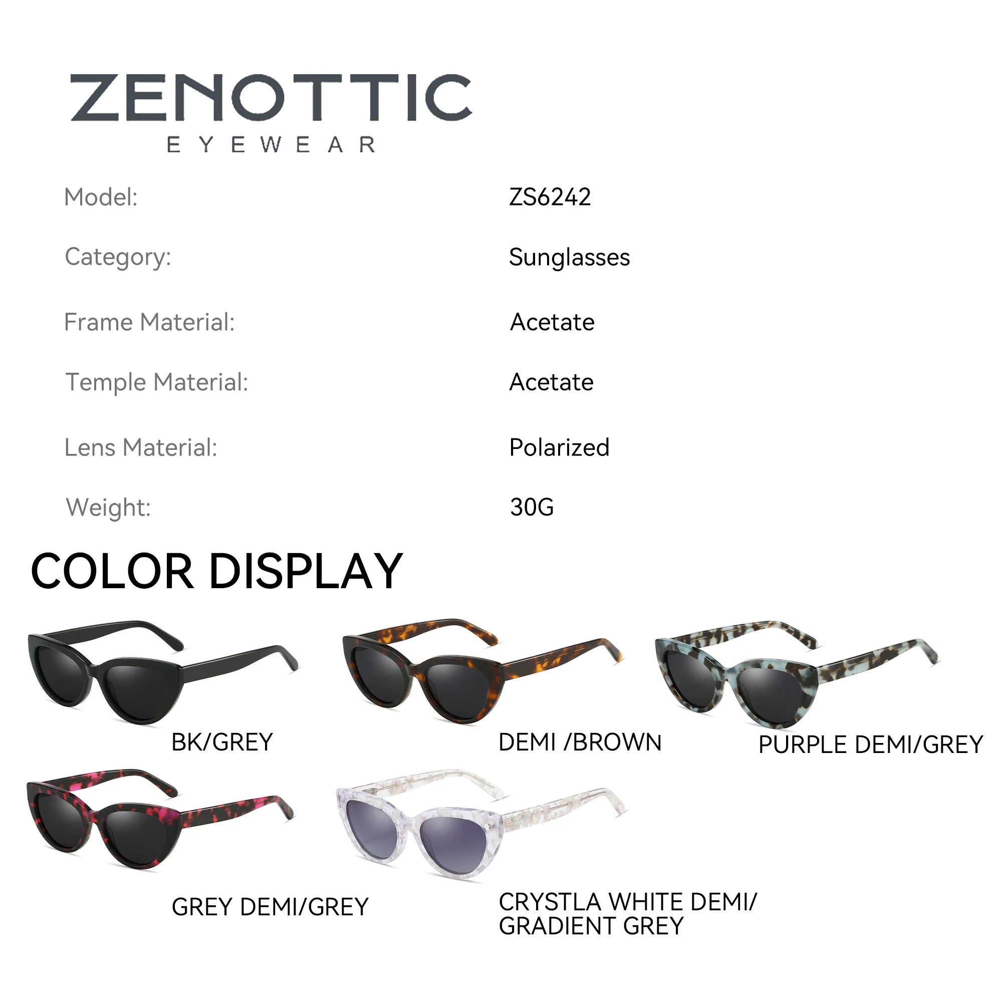 ZENOTTIC Fashion Cat Eye Polarized Sunglasses Handmade Acetate 100% UV400 Protection Sun Glasses Shade for Women Gift Travel