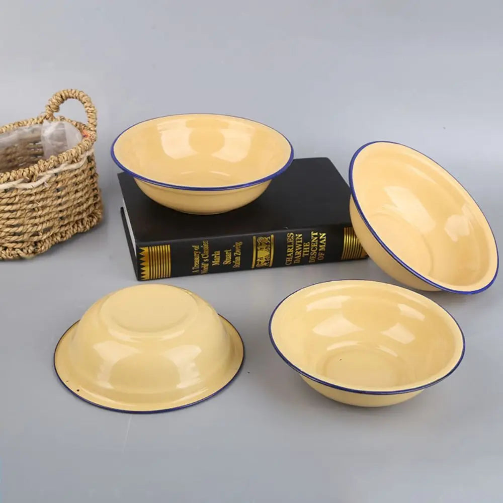 Enamel Salad Mixing Bowl Food Containers Green/Yellow Vintage Soup Basin 16/18/20/22/24cm Fall-resistant Soup Bowl Home