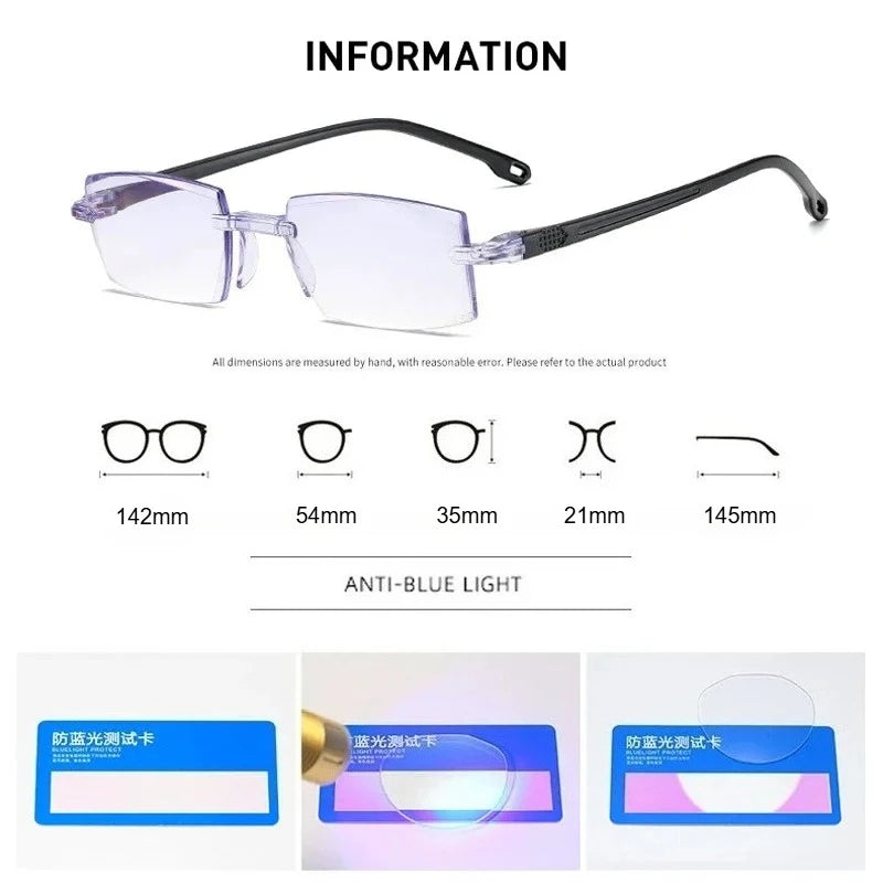 New Blue Light Blocking Scratch Resistant Bifocal Reading Glasses for Both Men Women Universal Frameless Design Power 0 To +4.0