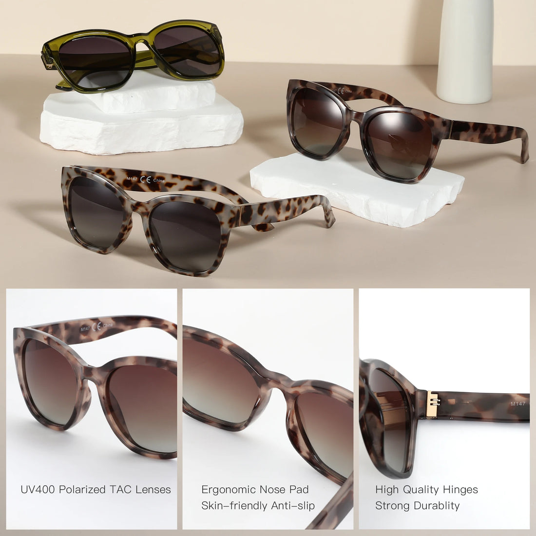 ZENOTTIC Fashion Cateye Polarized Sunglasses for Women - Oversized Sun Glasses UV400 Protection Retro Shades Designer Style