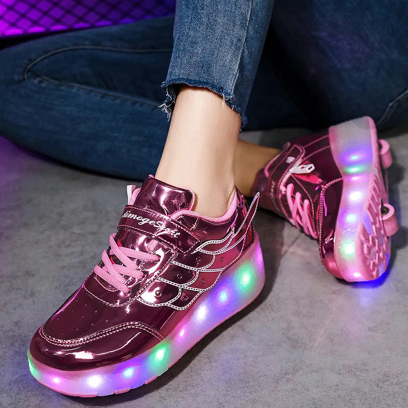 New LED Lights Kids Roller Skate Shoes Parkour Adult With 2 Wheels Casual Detachable Boys Girls Deformation Casual Skating Shoes