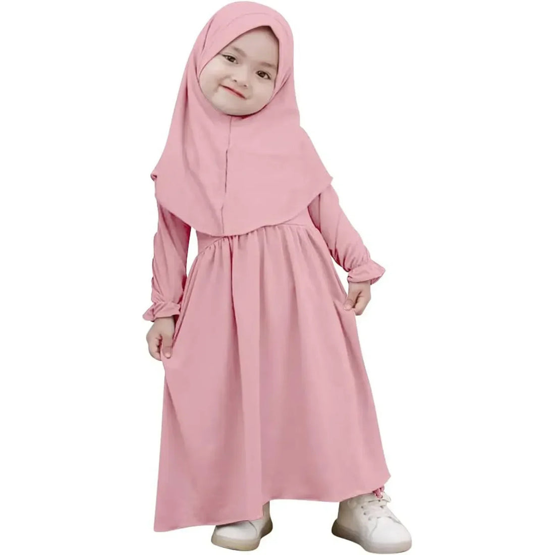 2PCS Kids Girls Muslim Dress Set Ramadan Prayer Garment Abaya Children Eid Khimar Hijab Arab Robe Headscarf Clothes Kaftan Gown