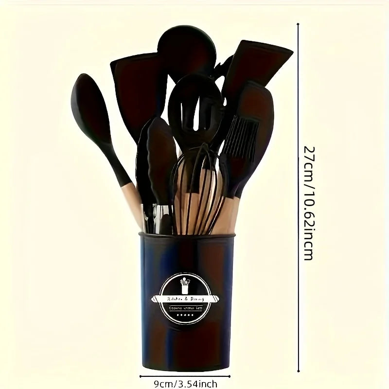 12Pcs Silicone Cooking Utensils Set For Handle Non Stick Pot Kitchenware Set Storage Bucket Resistant Accessoires kitchenware