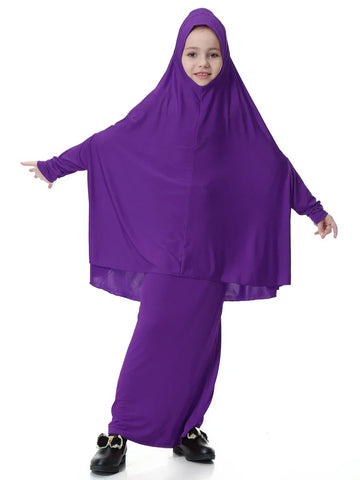 2PCS Kids Girls Overhead Khimar Tube Skirt Muslim Children Clothing Islamic Prayer Garment Hijab Dress Eid Ramadan Burqa Abaya