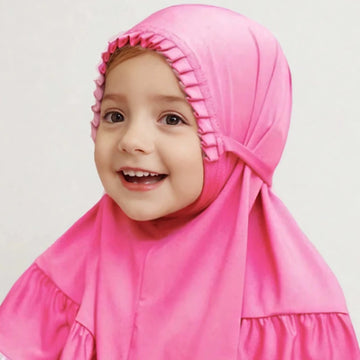 1pc Kids Hijab Premium Islam 2-6years Sweet Girls Solid Jilbab Easy-Use Headscarf Children Ruffle Edges Instant Hijab Hot Sale