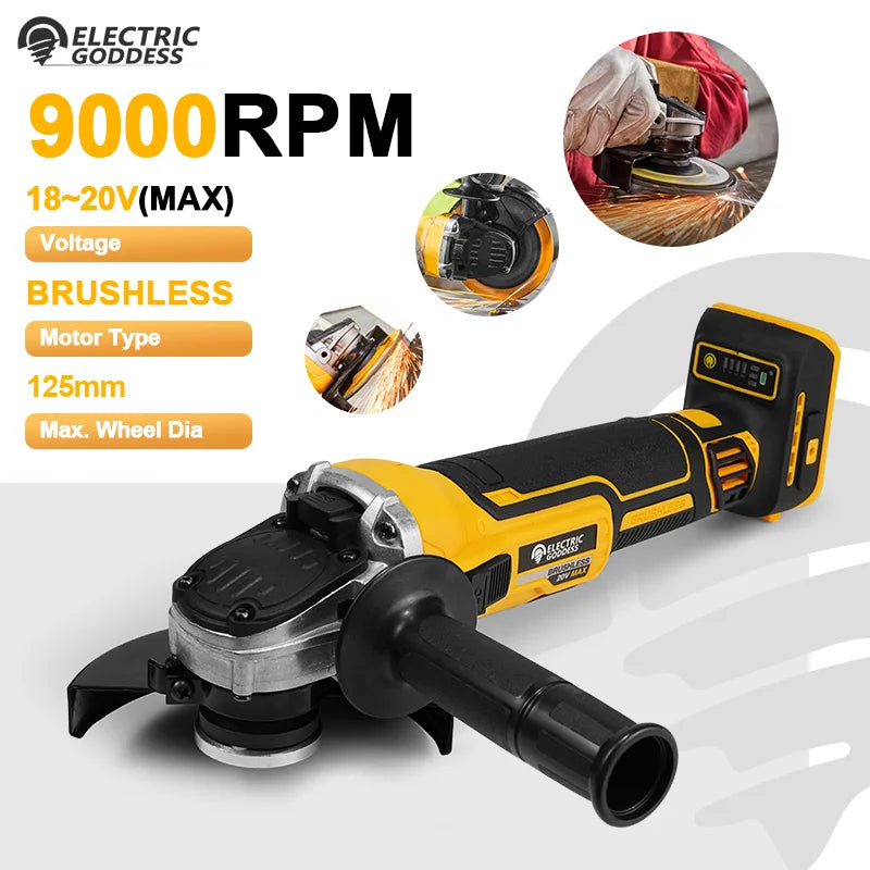 Electric Goddess 125mm Brushless For Dewalt 20V Battery Electric Angle Grinder Cordless Polishing Cutting Machine Power Tool