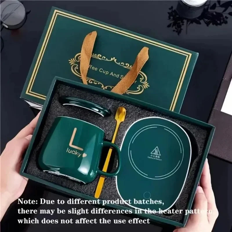 Valentine's Day Gift Set 55 ℃ Thermostat Mugs Cup Ceramic Cup With Lid With Spoon Coffee Mug For Office Or Home Use Portable Mea