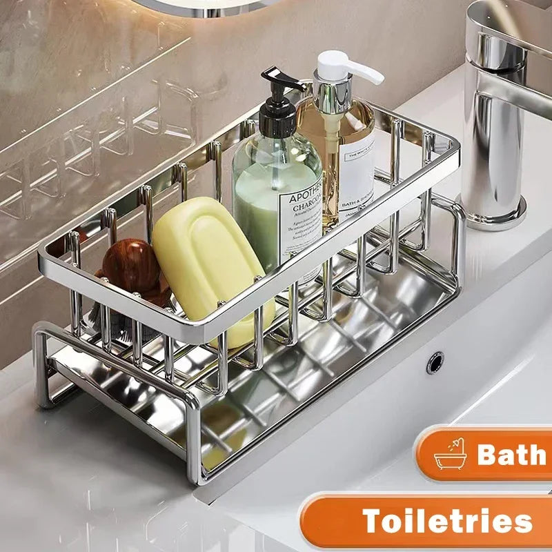 Kitchen Multifunctional Sink Cleaning Tools Storage Rack Stainless Steel Drain Rack for Sponge Cleanser Organizer Rag Hanger