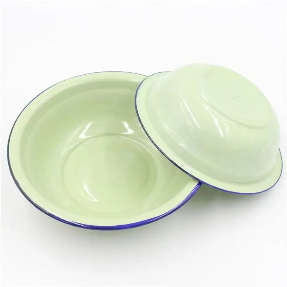 Enamel Salad Mixing Bowl Food Containers Green/Yellow Vintage Soup Basin 16/18/20/22/24cm Fall-resistant Soup Bowl Home