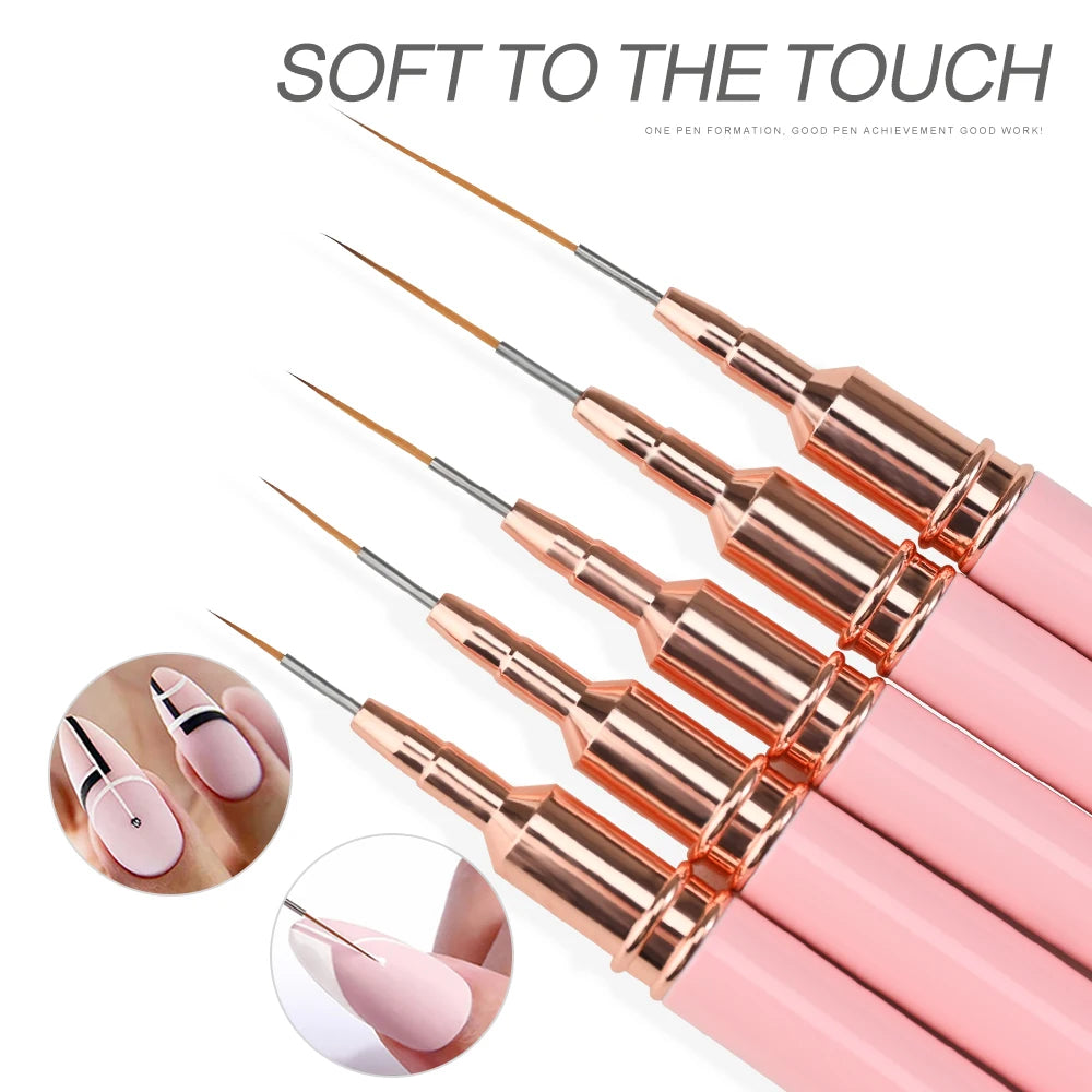 7/10/12/15/20m Pink French Nail Art Liner Painting Brush 5Pcs/set Ultra-thin Elongated Lines Nail Drawing Pen Brush DIY Manicure