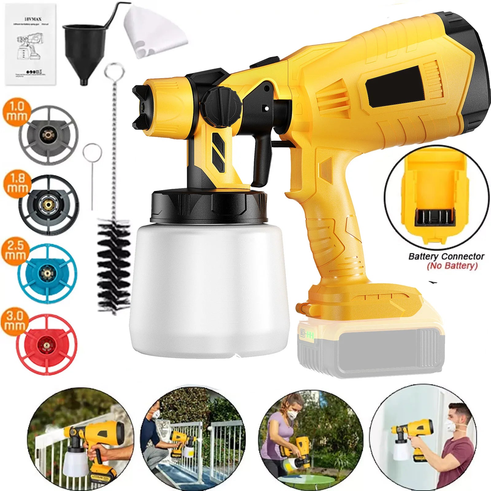 Cordless Electric Spray Gun HVLP Paint Sprayer Auto Furniture Steel Coating Airbrush For Dewalt 18V-60V Battery DCB200/DCB609