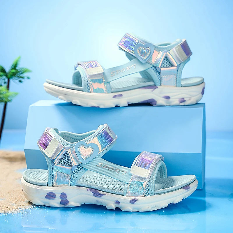 Girls' LED Sandals Children's Toddler Sports Beach Blue Pink Girls' Soft Shining Shoes Outdoor Soft Anti-Slip Princess LED Shoe