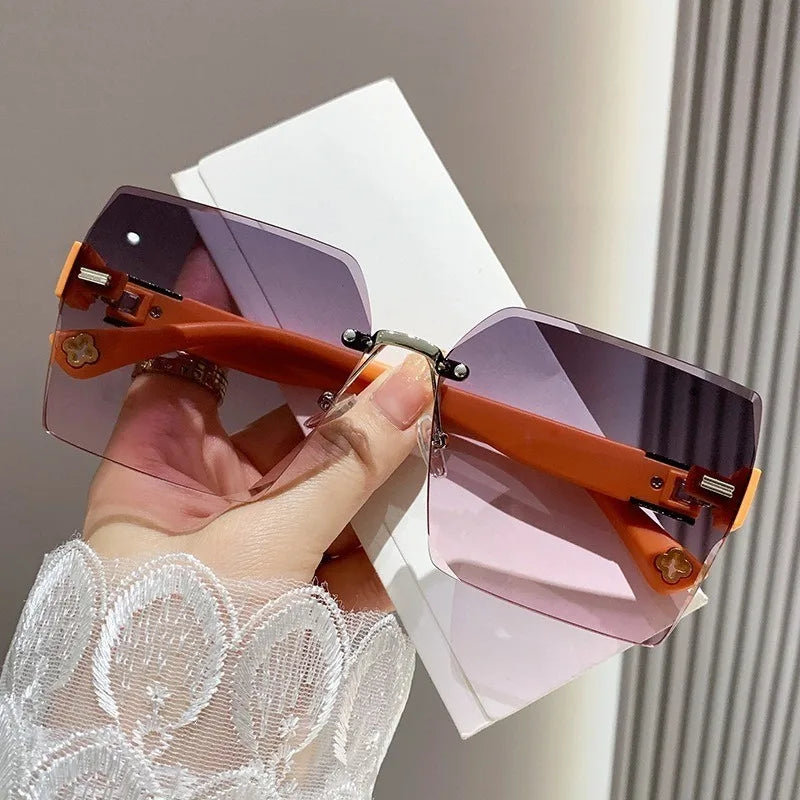 2PCS Gradient Lens Rimless Sunglasses for Men and Women Cut Edge Glasses for Outdoor Eyewear UV400 Protection