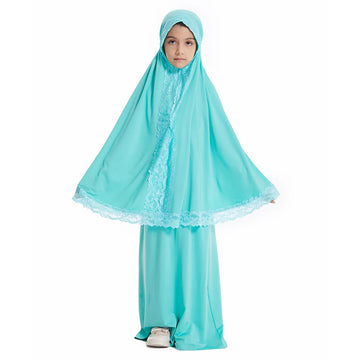 Muslim Kids Girls Hijab Dress Ramadan Khimar Skirt Sets Overhead Eid Prayer Garment Burqa Abaya Robe Kaftan Hooded Gown Jalabiya