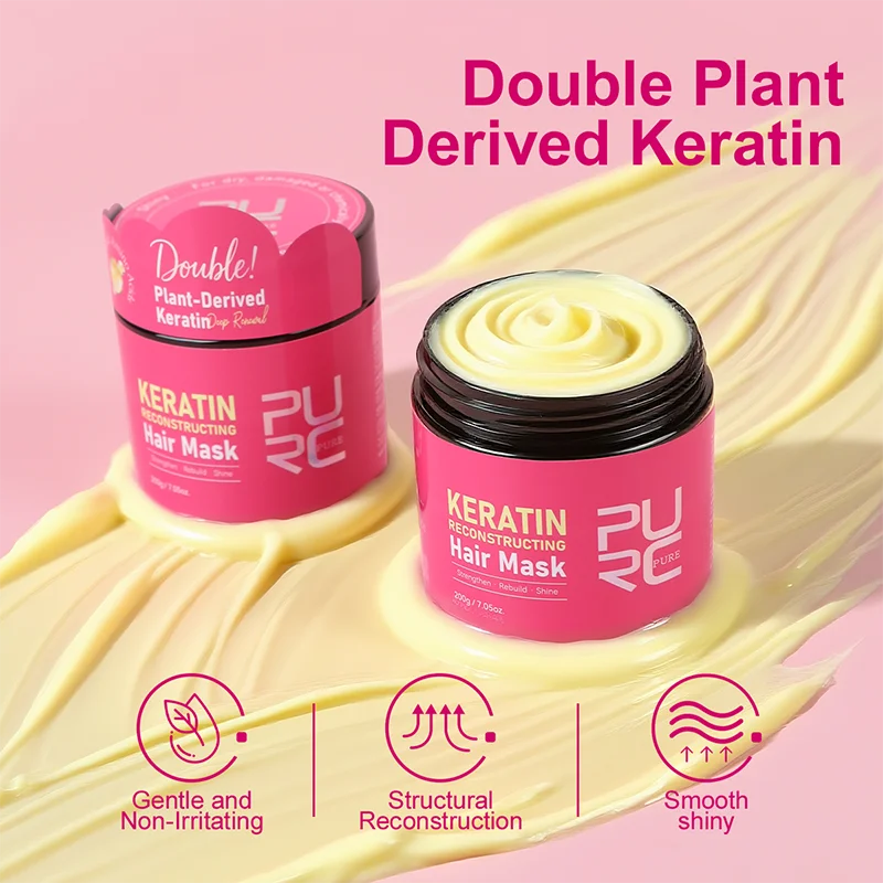 PURC Keratin Reconstructing Hair Mask Collagen Hair Treatment Smoothing Frizz Shiny Repair Damaged Hair 200g