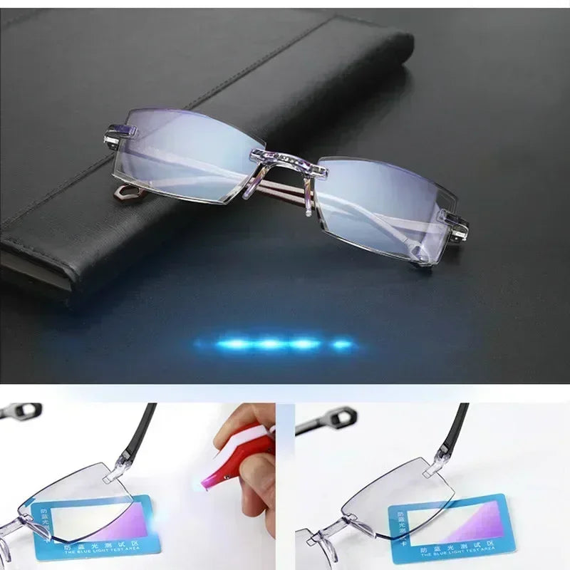 Unisex Scratch Resistant Frameless Blue Light Blocking Bifocal Reading Glasses for Distance and Near Vision Eyeglasses