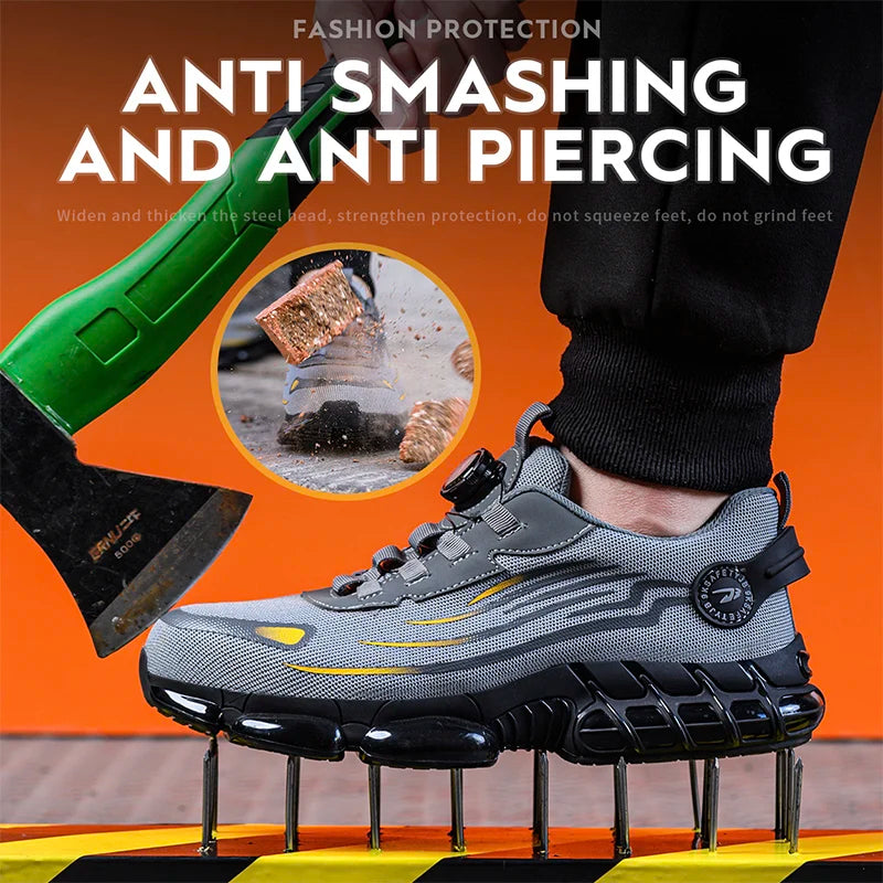 Rotary Buckle Work Sneakers Protective Safety Shoes Puncture-Proof Anti-smash Steel Toe Shoes Work Boots Men Work Shoes