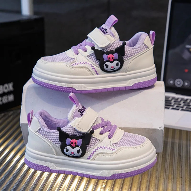 Kids'Casual Shoes Girls Cartoon PU Leather Mesh Spring Fashion Flat Bottom Shoes ForBreathable Anti-slip Pink Purple Size 26-37