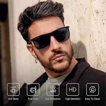 ZENOTTIC Square Polarized Sunglasses for Men Ultralight Carbon Fiber Sun Glasses Driving Fishing Golf Sport UV400 Protection