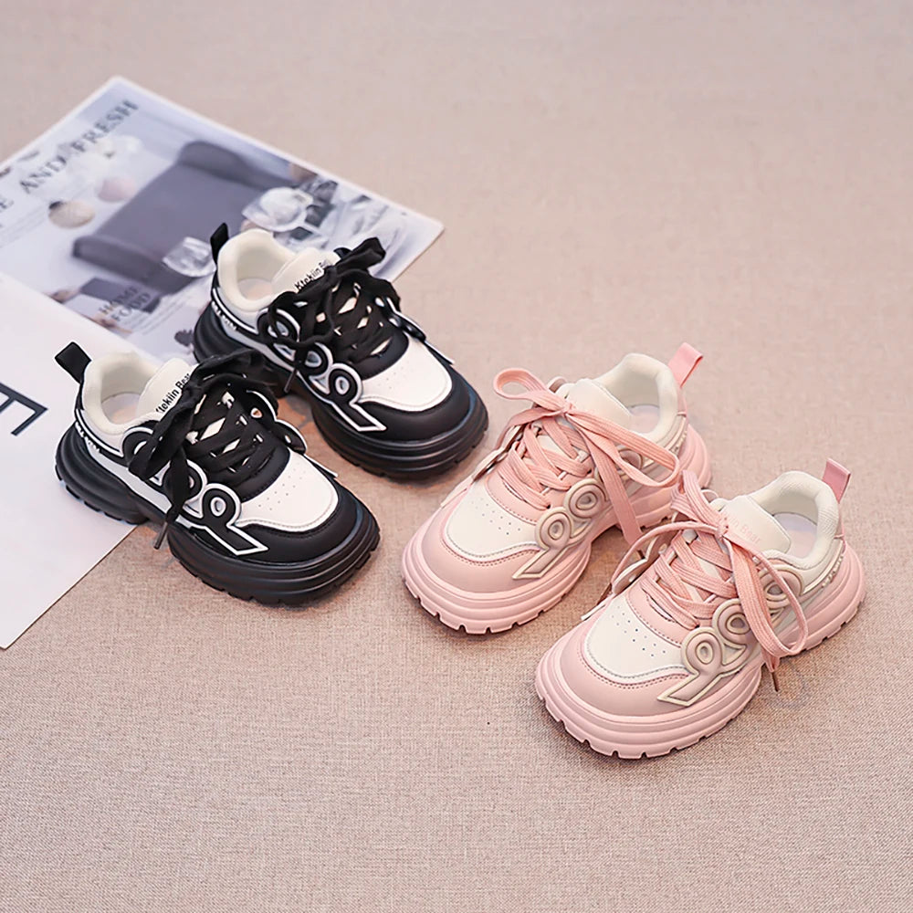PU Leather Sport Shoes For Children Trend Fashion Teenager Kid's Sneakers Anti-slippery Boy's Girl's Running Shoes Casual Shoes