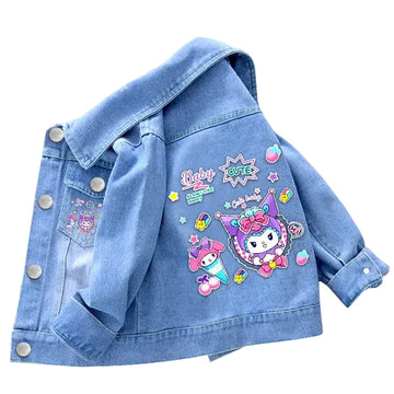 New Spring Cartoon Hello Kitty Kuromi Baby Girls Denim Jacket Coat Autumn Children Outerwear Kids Clothes for 2-7 Years Old
