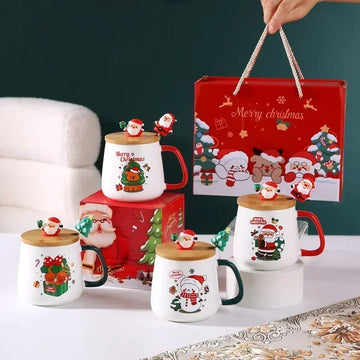 Christmas Tree Mug Box Ceramic Mug Christmas Gift Ceramic Mug with Lid with Spoon Set Coffee Cup Porcelain Christmas Tableware