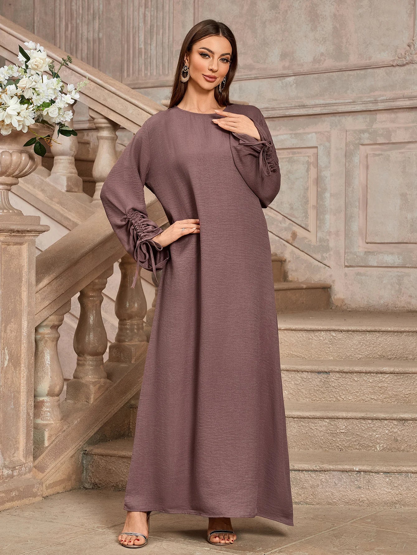 Closed Abaya Women Muslim Dress islamic Clothing Women Modest Dresses With Adjusted String Sleeves New Robe 2025 New Design