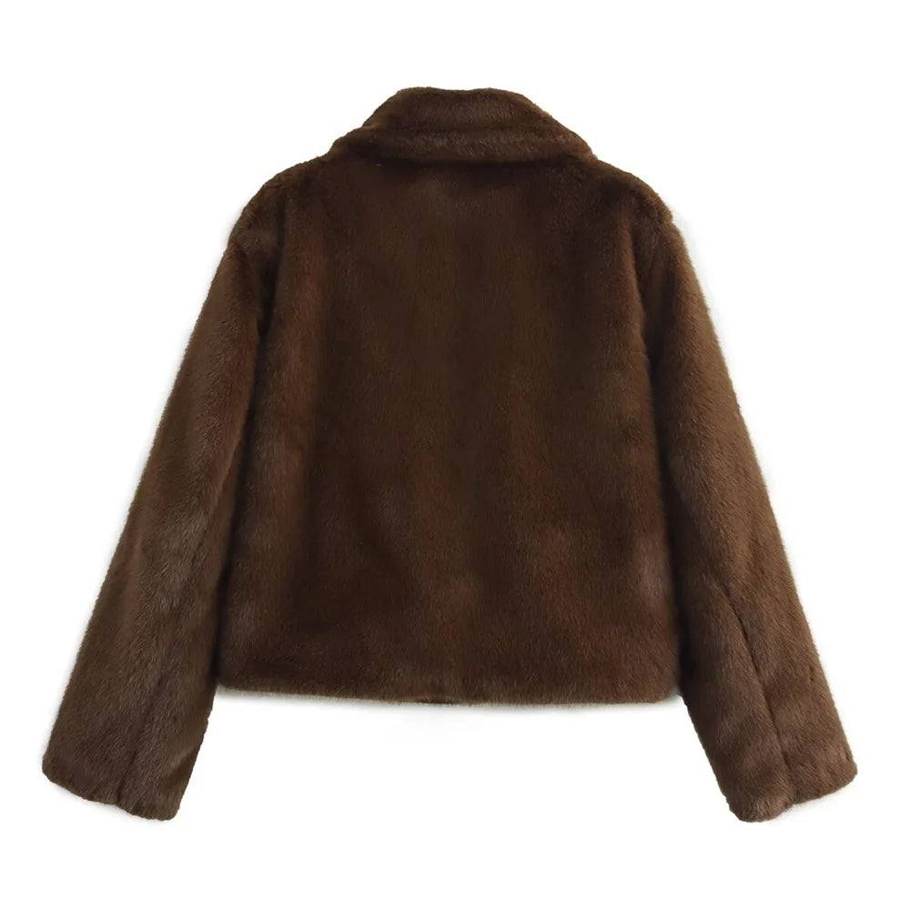 2024 RARF Loose lapel button embellished brown long sleeved jacket for women's autumn and winter collection