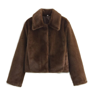 2024 RARF Loose lapel button embellished brown long sleeved jacket for women's autumn and winter collection